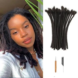 4 Inch Dreadlock Extensions Human Hair,30 Strands Locs Extensions Real Human Hair, Natural Black for Women Men Kids Full Handmade Permanent Locs Can Be Dyed and Bleached