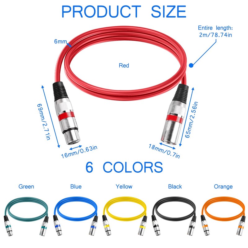 Leikurvo Pack of 6 2M XLR Cable, Premium Balanced XLR