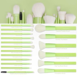 Pinceles De Maquillaje Verdes(18 Piezas) Set Completo Con Cerdas De Fibra Suave, Casquillos De Aluminio Pintado, Mangos De Goma Antideslizantes,...   