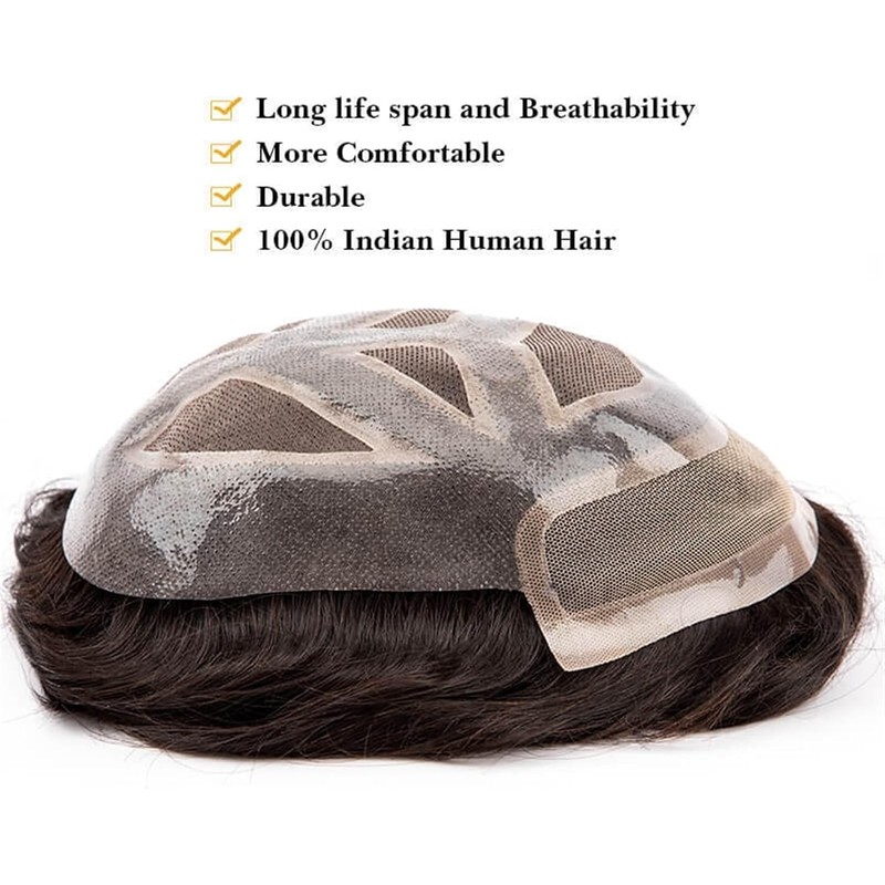 Postizos Peluca de cabello humano tupé for hombre Sistema reemplazo