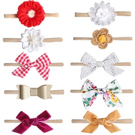 Baby Girl Headbands-Nylon Bows 10 Packs Mix Style Hair Band Accessories for Newborn Toddler and Little Baby (B)