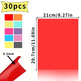 SWTYExt Pack of 30 Heat Resistant Film for Lamps, 10 Colours, Lamp Film, 29.7 x 21 cm, Colour Foils, Gel Colour Filter, A4, Transparent Colour Correction for Headlights, Photo Lamp, Graphie Studio,