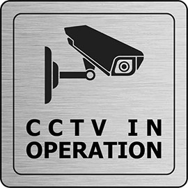 CCTV IN OPERATION Brushed Silver Metal Square Sign For Businesses Pubs Cafes Security Signage