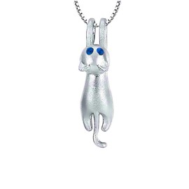 findout 925 sterling silver red/blue/green eyes 3D cute cat Lover Matte surface pendant necklace (f1721) (Blue)