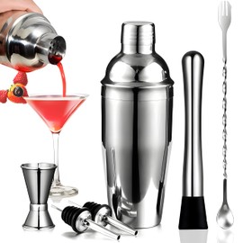 Retoo Cocktail Set, Stainless Steel Cocktail Shaker Bar Set, 750 ml Bar Tool Set, 6-Piece Stainless Steel Shaker Bar Accessories, Professional Cocktail Mixing Set, Barware Set for Home or Bar