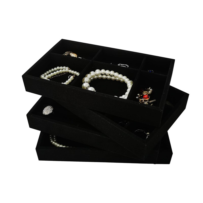 SCIKHEFT Stackable Jewelry Trays Velvet Drawer Organizer Inserts Tray Jewelry