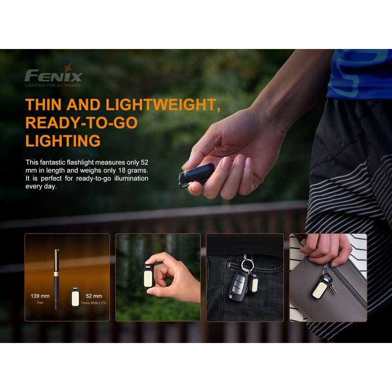 EdisonBright Fenix Mini-LITE 150 Lumen Rechargeable LED EDC Flashlight/Keychain/Jogging/Cycling Light/Safety