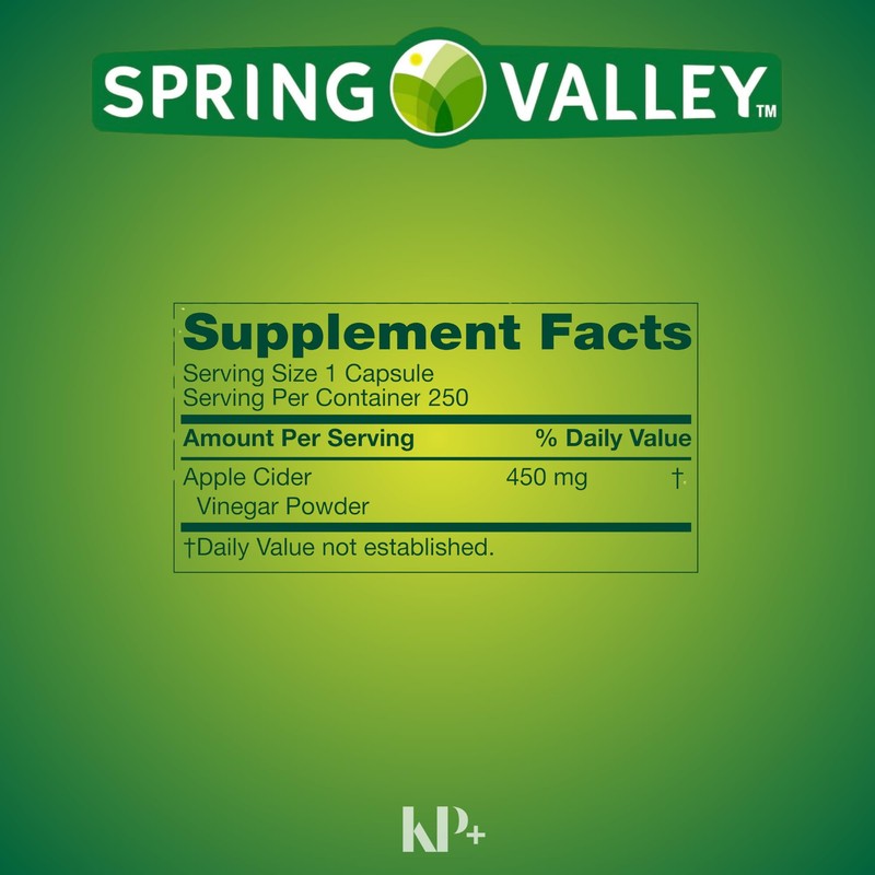 KP+ Spring Valley Apple Cider Vinegar, 450 mg, 250 Capsules