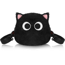 Mixweer Crossbody Bag Cute Plush Purse Backpack Kawaii Wallet Girls Cartoon Animal Lolita Bag with Chain Strap (Black Cat)