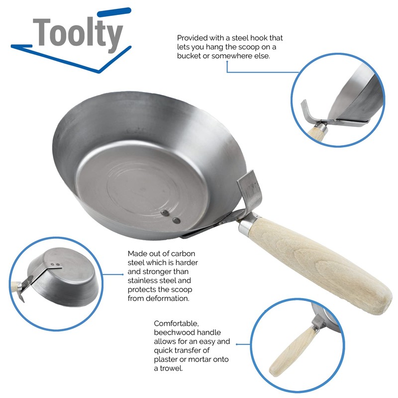 Toolty Masonry Scoop, Construction Pan - 185mm (7.28") - Wooden