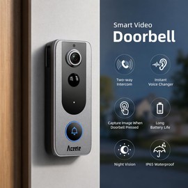 Aceele Smart Video Doorbell Wireless, Two-Way Audio, Voice Changer, Instant Alerts, Night Vision, Cloud Storage, Motion Detection, Infrared Fill Light, Wireless Ring Door Bell with Chime 2.4G Wi-Fi