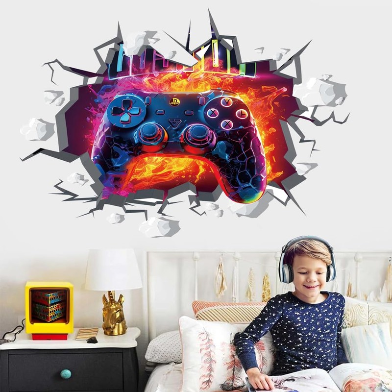 Wajade Game Wall Sticker Gamer Controller 3D Wall Decals Boy