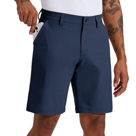 Willit - Pantalones cortos de golf para hombre, elásticos, de secado rápido, para senderismo, atletismo, casuales, con bolsillos, 10 pulgadas, marino, 32