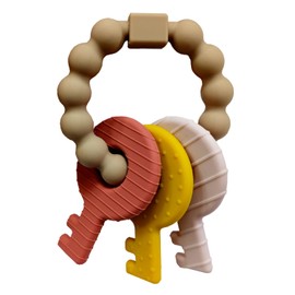 Baby Keys Teether Toys,Silicone Teething Toys for 3+ Months,Teething Keys Toy for Infants-Soft & Raised Texture to Soothe Gums,BPA Free(Brown)