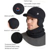 Men Winter Visor Beanie Hat with Scarf Set Warm Earflaps