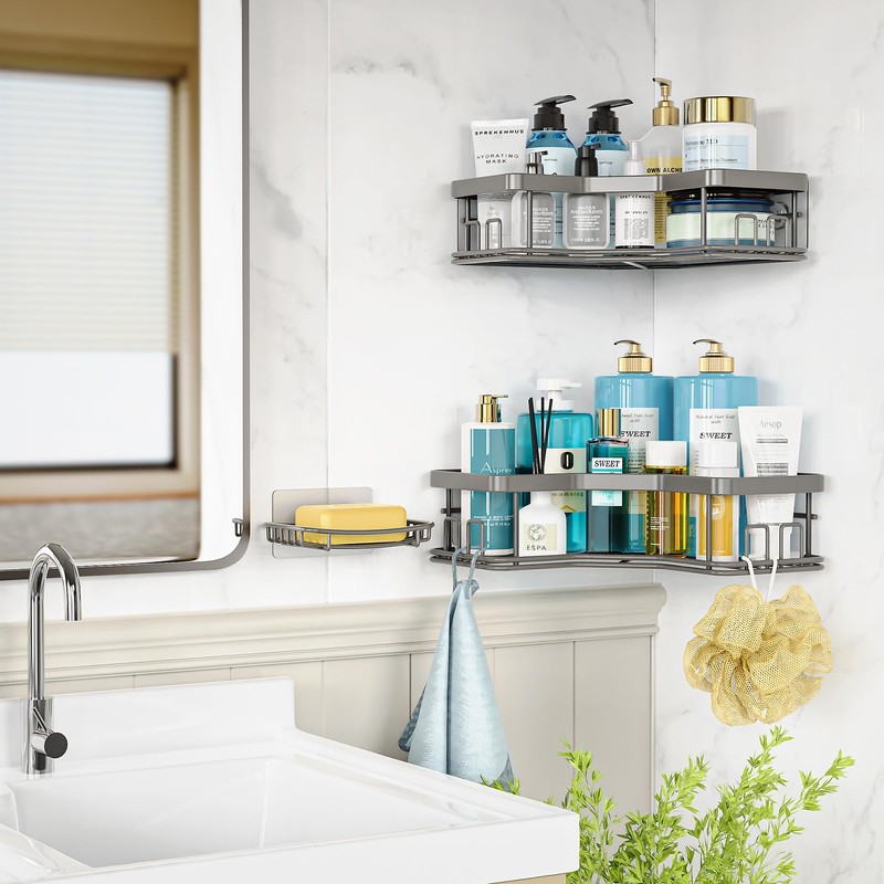 MAXIFFE Shower Caddy, 3-Pack Shower Organizer with Soap Holder, Corner