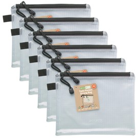 eco-eco A5 95% Recycled Twin Pocket Super Strong Bag, Waterproof Mesh Tuff Bag, Reinforced, Black Zip Closure, 2 Pockets (Pack of 6)