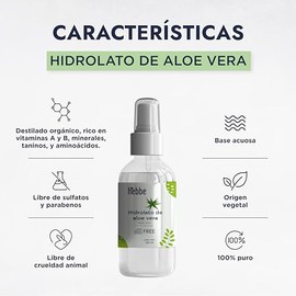 HEBBE - Hidrolato de Aloe 125 ml | Humectante, Refrescante y Reparador Solar | Disminuye Ojeras, Alivia Ojos Cansados y Combate Daños Solares | pH Ide