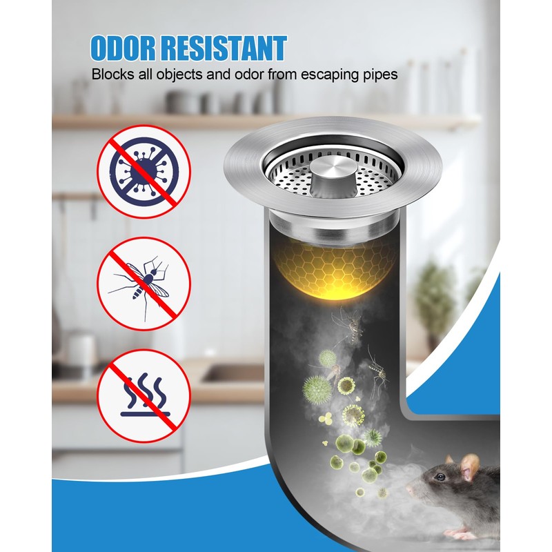 Abigio Kitchen Sink Drain Strainer Stainless Steel Stopper Anti-Clog Basket