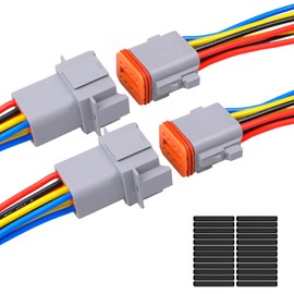 Exqutoo 2Pack 8-Pin Waterproof DT Connector Male and Female Wire Connectors with 16AWG 105℃ 600V Wires and Heat Shrink Tubes, Applicable for Automotive Electrical Connections