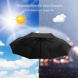 EEPLUYTY Umbrellas, Automatic Pocket Umbrella Open-Close with 8 Ribs, Storm Resistant, UV Protection, Lightweight and Strong (Black)