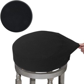 BUYUE Bar Stool Covers, Luxury Fabric Dia.16-18" Round Crease-Resistant Stretchy Washable Jacquard Dustproof Stool Seat Slipcover, L-Black-1 Count