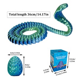 3D Printed Snake Egg Blue & Green Movable 3D Printed Snake Flexible 3D Printed Snake Toy Snake Fidget Toy Rotating Design Snake Egg Easter Child Gifts Toy