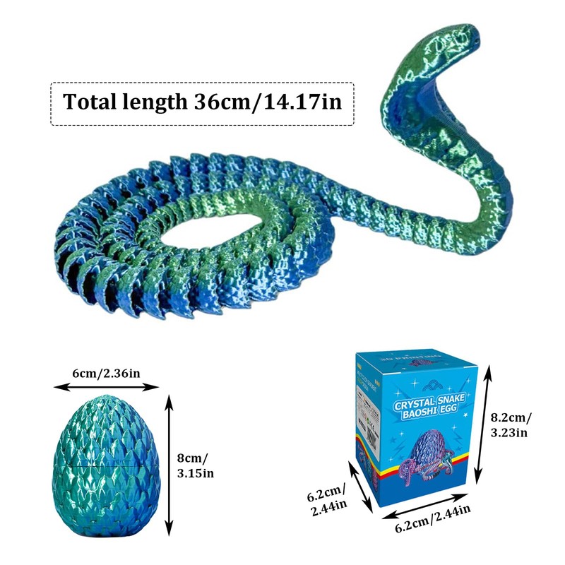 3D Printed Snake Egg Blue & Green Movable 3D Printed