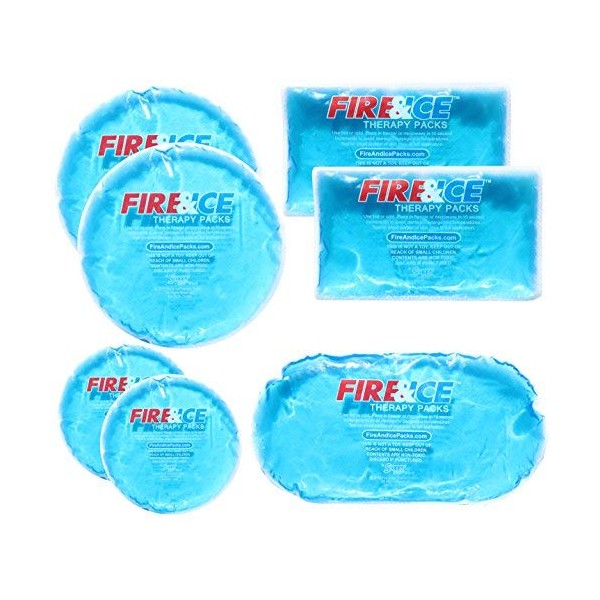 Fire & Ice Hot Cold Gel Packs-7 Reusable Packs in 4 Sizes for Multiple Applications – Muscle & Joint Pain, Sinus Relief, First Aid for Injuries, Tired Eyes, Child Boo Boos, or Keeping Lunches Cool