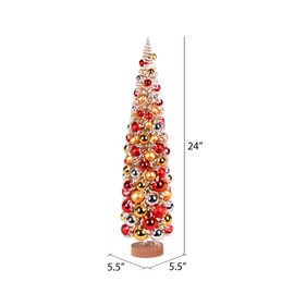Vickerman 24" Vintage Tabletop Frosted Gold Artificial Christmas Tree, Red, Gold, Silver Ornament - Faux Christmas Tree - Seasonal Indoor Home Decor