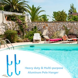 EverVanz 2 Pcs Set Pool Pole Hangers Heavy Duty Blue Aluminium Holder with Screws Perfect Hooks for Swimming Pool Telescopic Poles Nets Brushes Vacuum Hose Garden Equipment Outdoor Supplies G_29