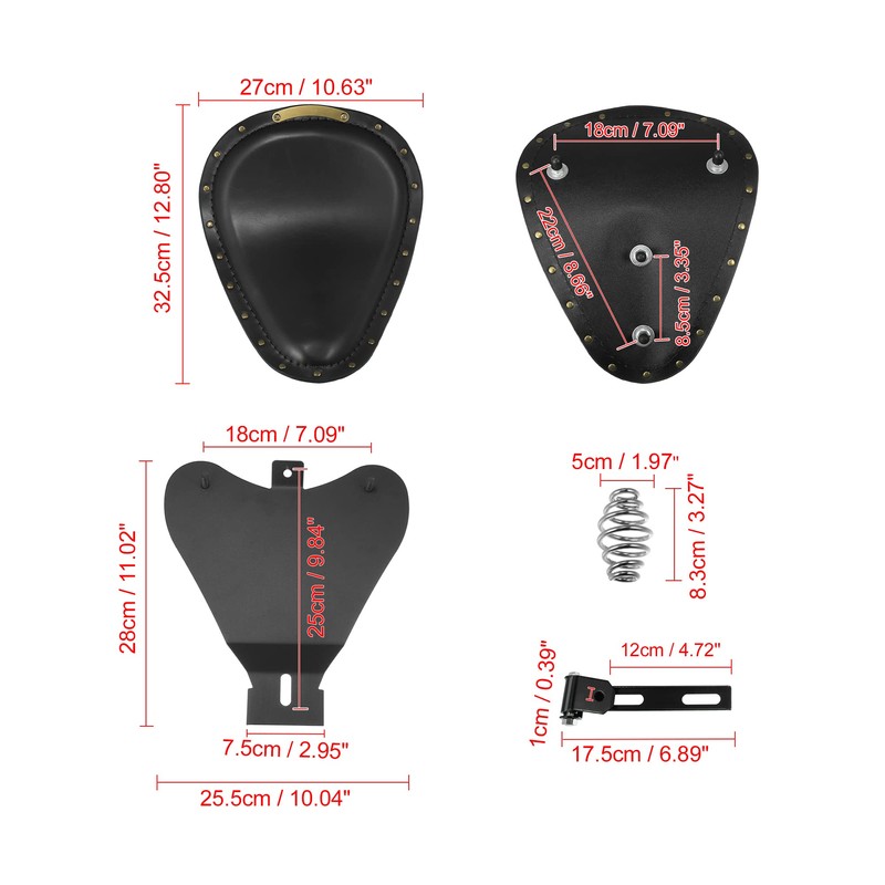 Motoforti Motorcycle Solo Driver Seat Saddle Cushion with Spring Base