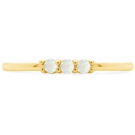 AFFY Three Stone Ring, 1.5MM Round Cut Created Opal Dainty Stackable Engagement Ring In 14k Gold Plated 925 Sterling Silver Jewelry For Her, 925 Sterling Silver,14k Yellow Gold Plated,14k Yellow Gold,Gemstone, Opal