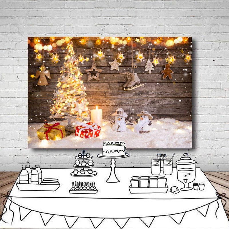 LYWYGG 8 x 8 ft Christmas Background Gold Christmas Tree