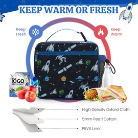 AOTM Insulated Lunch Bag Kids, Cute Small Cooler Bag for Boys Girls, Portable Waterproof Lunch Bag Bag, Thermal Lunch Bag for School/Picnic (Astronauts)