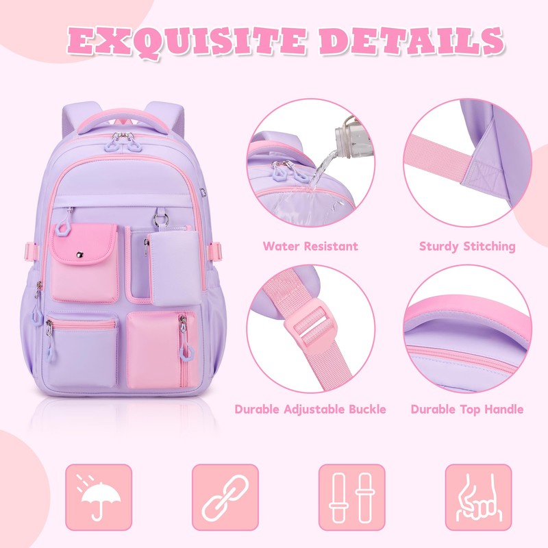 QIXIHU Backpack for Girls, Bookbag for Middle School & Elementary