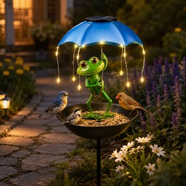 Solar Frog Bird Feeder Garden Light for Outdoor Décor – Warm LED Yard Accent for Lawn, Patio & Pathway