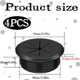 Pack of 4 Plastic Cable Grommets, 60 mm Flexible Cable Grommet, Cable Grommet, Desk, Desk Cable Feed-Through Desk, for Desk, Computer Desk