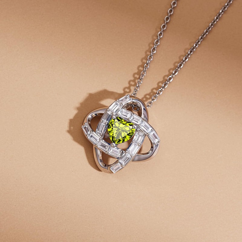 VANGAU 925 Sterling Silver Love Knot Birthstone Necklace, White Gold