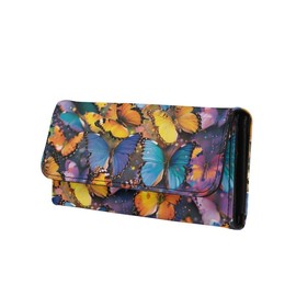 Jolamirel Y2K Tiger Women PU Leather Wallet, Butterfly Tri-fold Long Wallets Farm Retro Rooster Elegant Clutch Wallet Handbag, Colorful Butterfly, Casual