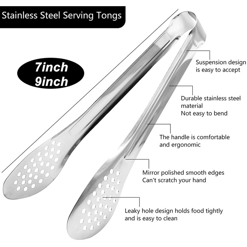 6 Pack Buffet Tongs,Stainless Steel Serving Tongs Serving Utensils 7Inch