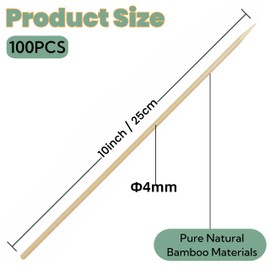 XMZY Natural Bamboo Skewers 10 Inch Wooden Skewers Bamboo Sticks, Kabob Skewers for Grilling, Fruit, BBQ, Shish, Yakitori. More Size Choices 8"/12", 100 PCS (10inch X Φ4mm)