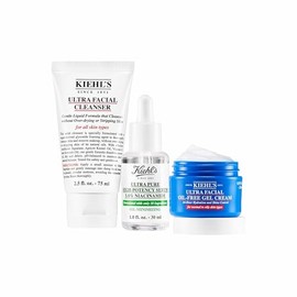 Kiehl's Stop-The-Shine SET, Ultra Facial Gel Cream 28 ml + Ultra Facial Cleanser 75 ml + Ultra Pure High Potency Serum 30 ml, Controla y Reduce el Brillo Facial