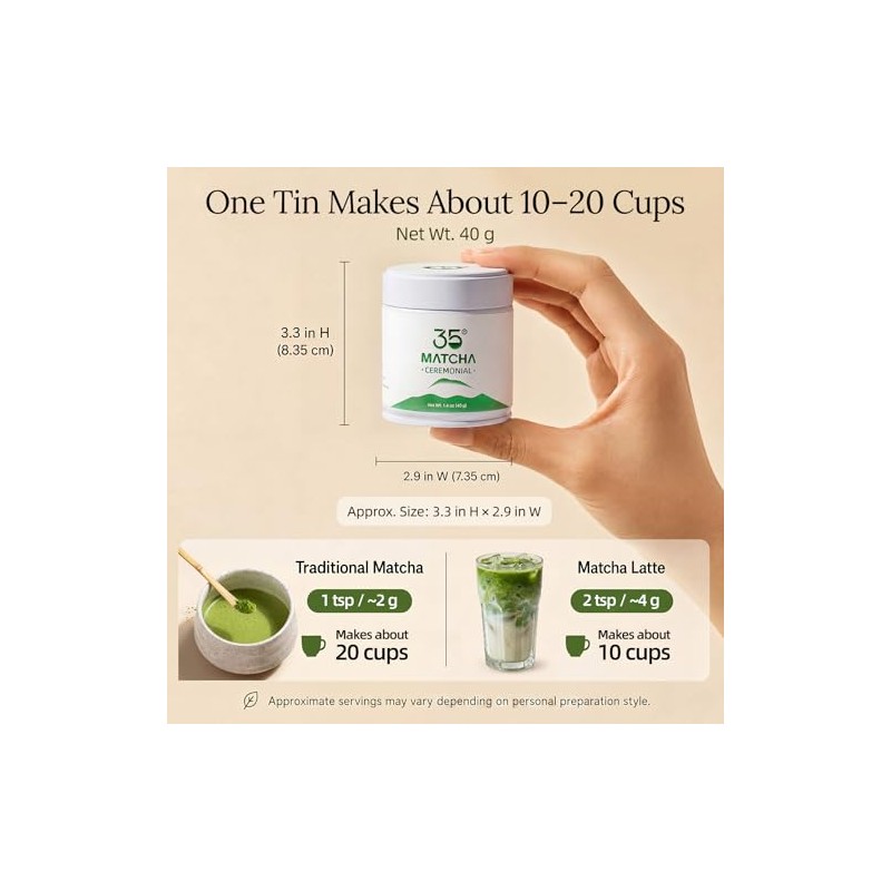35°N MATCHA Organic Ceremonial Green Tea Powder 1.4 oz