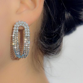 Yheakne Vintage Crystal Chain Tassel Earrings Rhinestone Chandelier Earrings Gold Cz Oval Earrings Pearl Tennis Chain Earrings Jewelry for Women (Silver)