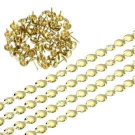 uxcell Upholstery Nailhead Trim, 4 Meters Glossy Upholstery Tacks Strips, Decorative Nail Trims with Nails for Sofa Headboard, Chair DIY Furniture Accessory (11mm Gold)