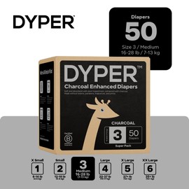 DYPER Charcoal Enhanced Diapers | Baby Diapers from Plant-Based* & Honest Materials | Day & Overnight Diapers | Disposable Diapers for Sensitive Skin (Size 3, 50, Count)