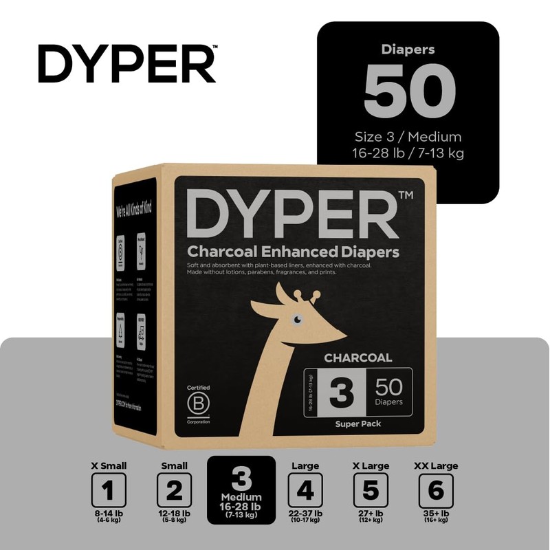 DYPER Charcoal Enhanced Diapers | Baby Diapers from Plant-Based* &