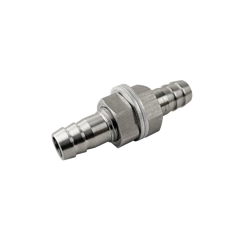 3/8" Hose Barb Thru-Bulk Bulkhead Straight Hex Union 304 Stainless