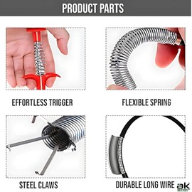 Drain Snake Hair Drain Clog Remover Tool, Flexible Grabber Claw Pick Up Reacher Tool, Sink Drain Cleaner for Toilet Sewer Shower Kitchen Bathroom Tub Clogged Drains Opener Cleaning Tool Size 61 Inch